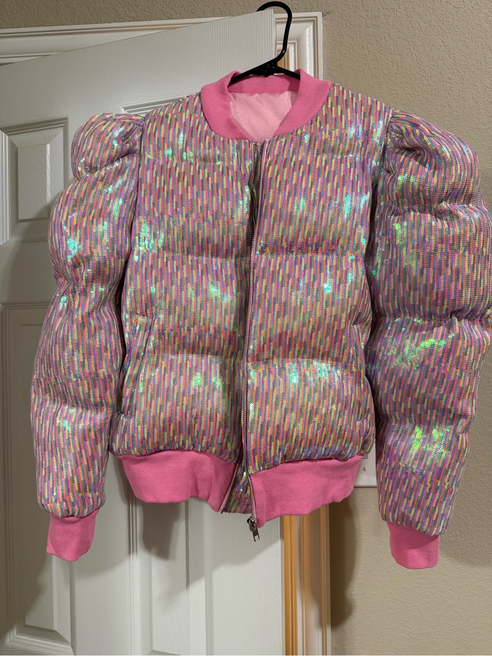 ✨ Queen of Sparkles Sequin Puffer Bomber Jacket